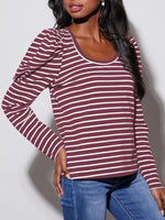 Striped Round Neck Long Sleeve T-Shirt - Ladyez