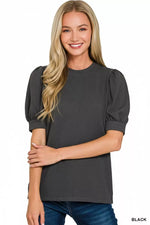 Zenana Raised Rib Puff Sleeve Top