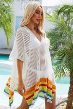 Angel Wings Rainbow Stripe Openwork Slit Cover-Up - Ladyez