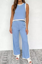 Colorblock Trim Cropped Tank Elastic Waist Shift Pants 2pcs Set