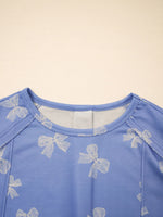 Bow Knot Print Crewneck Ruffled Sleeve Shift Mini Dress