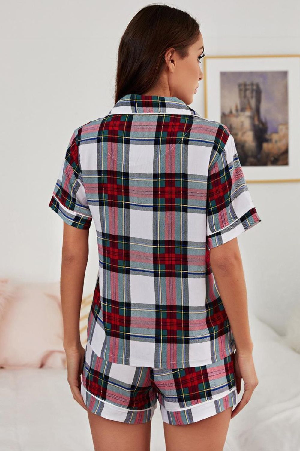 Collared Neck Short Sleeve Tied Two-Piece Lounge Set - Ladyez