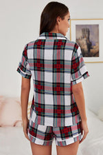 Collared Neck Short Sleeve Tied Two-Piece Lounge Set - Ladyez