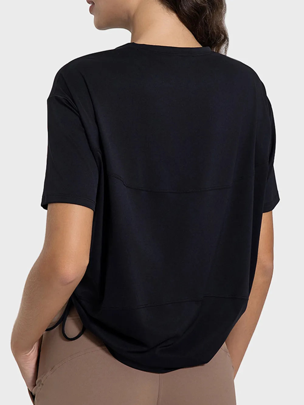 Millennia Drawstring Round Neck Short Sleeve Active T-Shirt - Ladyez