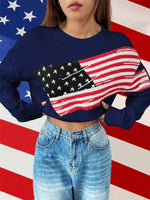 US Flag Round Neck Long Sleeve Sweater