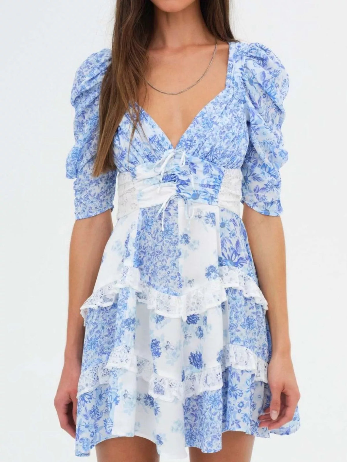 Ruffled Floral Print Half Sleeve Dress