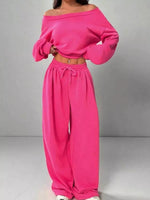 Boat Neck Long Sleeve Top and Pants Set