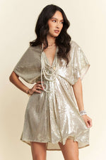 Davi & Dani Sequin Plunge Neck Knot Cut Out Tie Back Party Dress - Ladyez