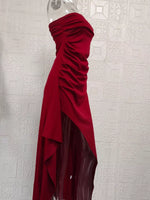 Strapless Ruched High Slit Maxi Dress
