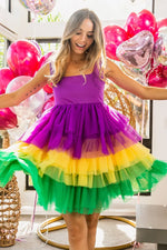 BiBi Mardi Gras Color Block Layered Mesh Tiered Dress - Ladyez