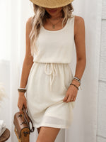 Waffle-Knit Drawstring Mini Tank Dress - Ladyez