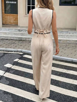 Contrast Trim Vest & Wide Leg Pants Set