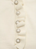 Ruffle Trim Pearl Button V-Neck Knit Top