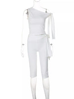 Tied One Shoulder Top and Capris Set