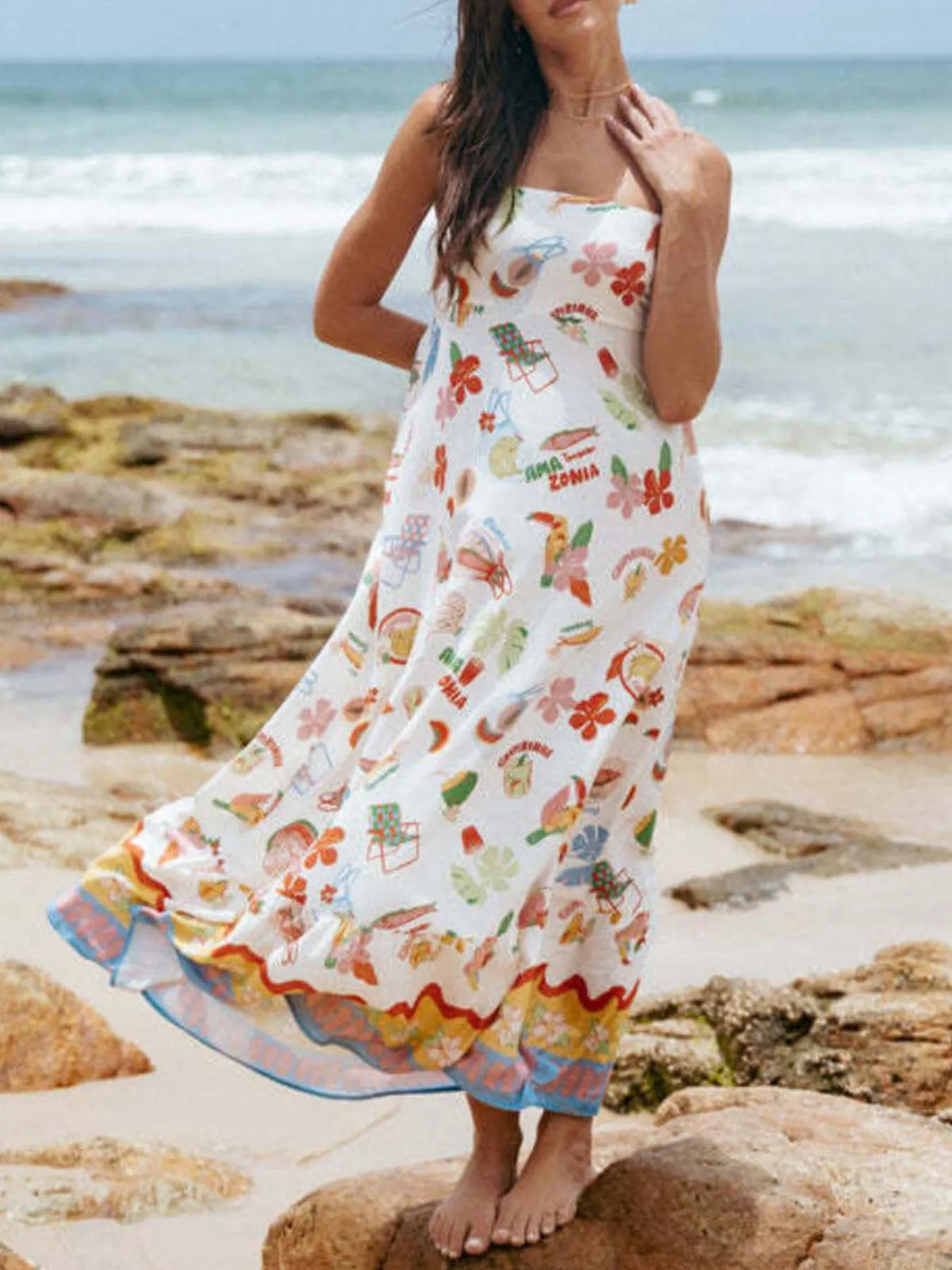 Printed Square Neck Maxi Cami Dress - Ladyez