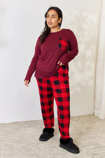 Zenana Full Size Plaid Round Neck Top and Pants Pajama Set - Ladyez