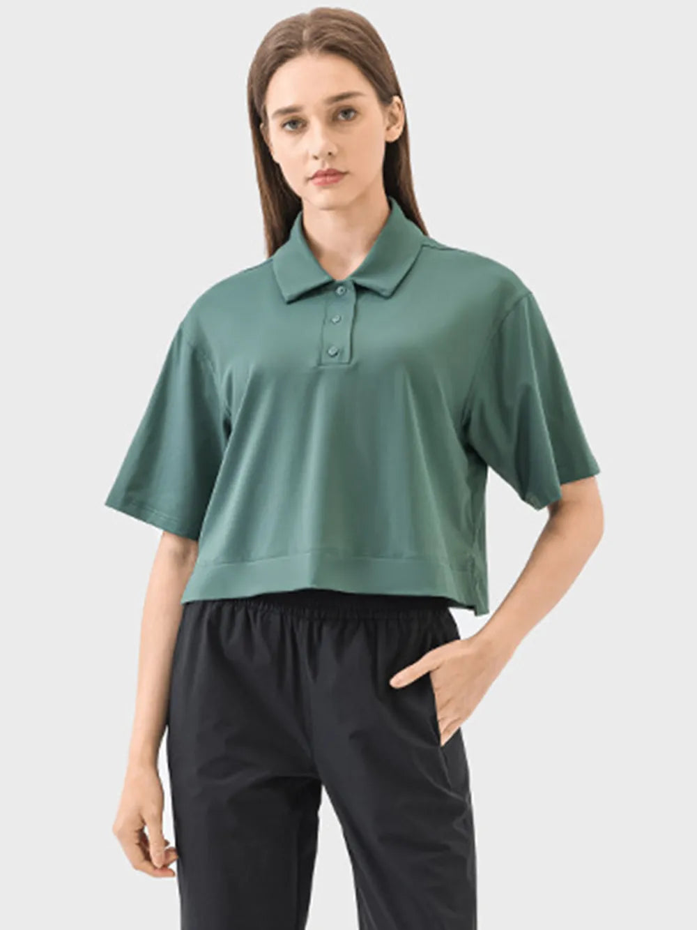 Millennia Half Button Short Sleeve Active T-Shirt - Ladyez