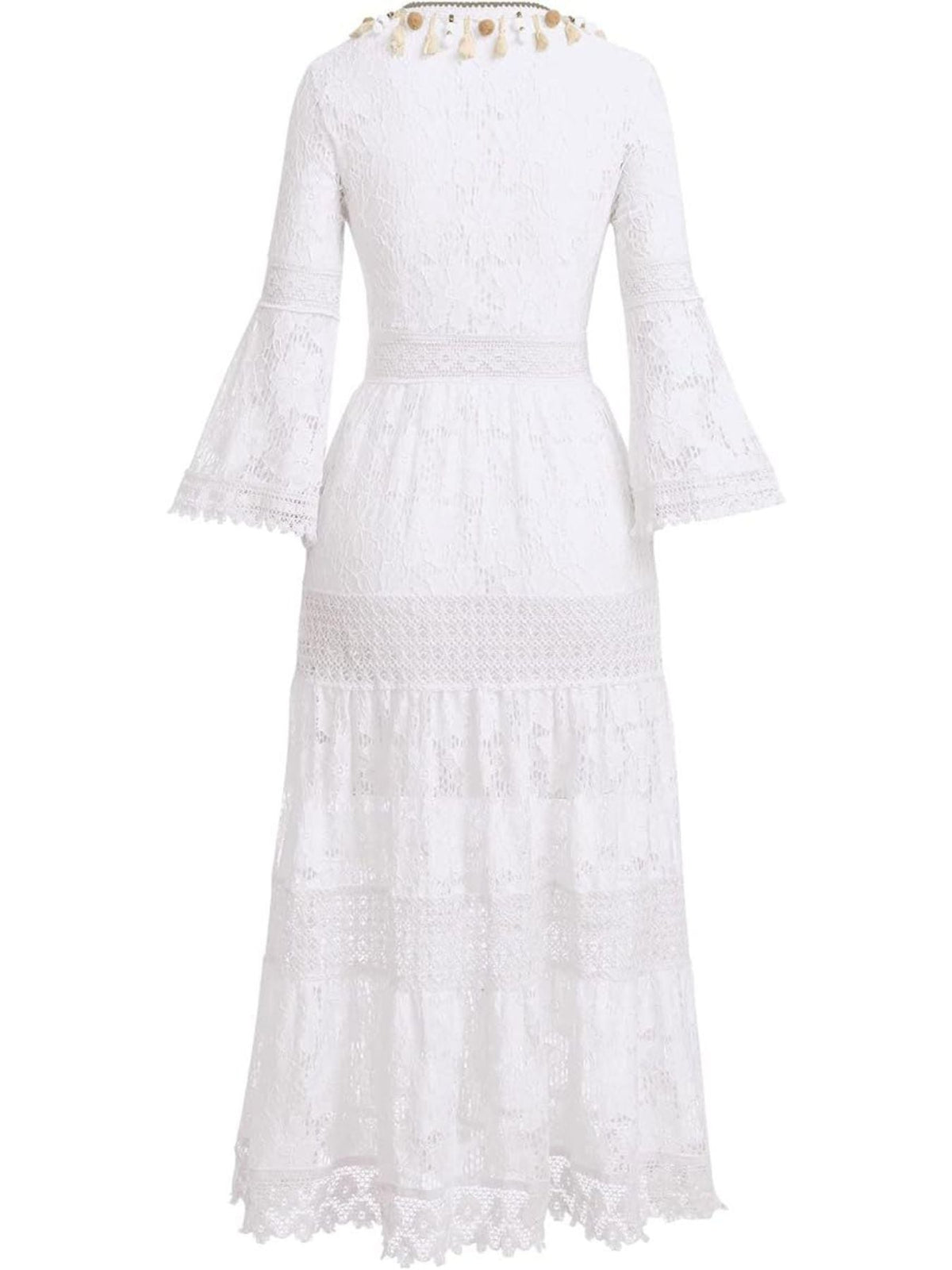Bohemian Lace Maxi Dress with Bell Sleeves