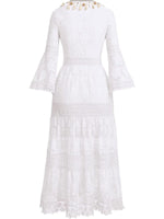 Bohemian Lace Maxi Dress with Bell Sleeves