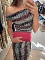 One-Shoulder Zigzag Knit Maxi Dress