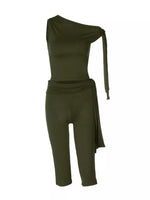 One-Shoulder Tie-Knot Top and Capris Set