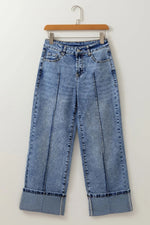 High-Waisted Wide-Leg Cuffed Jeans - Ladyez