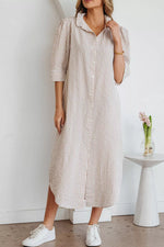 Stripe Frilled Collar Half Sleeve Shirt Dress