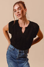 SO ME Notched Neck Cable Knit Sweater Vest