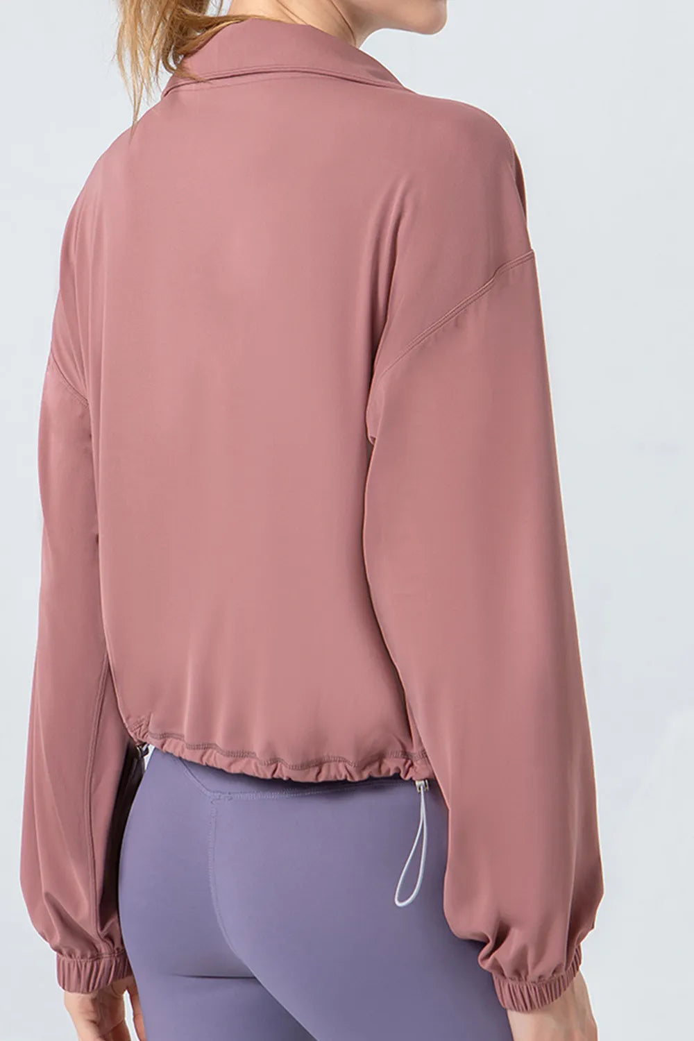 Drawstring Zip Up Dropped Shoulder Active Outerwear - Ladyez