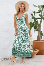 Printed V-Neck Wide Strap Dress - Ladyez