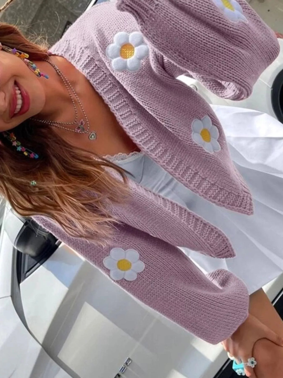 Floral Open Front Knit Cardigan