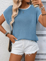 Contrast Trim Short Sleeve Sweater