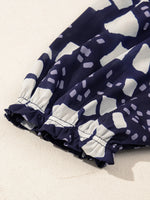 Abstract Print Frilled Puff Sleeve V Neck Blouse - Ladyez