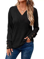 Ribbed V-Neck Long Sleeve Top