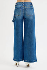 RISEN Full Size High Rise Wide Leg Patch Detailed Jeans Plus Size