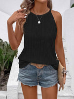 Textured Round Neck Tank - Ladyez