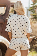 Exposed Seam Detail Polka Dot Loose Tee Drawstring Shorts Set