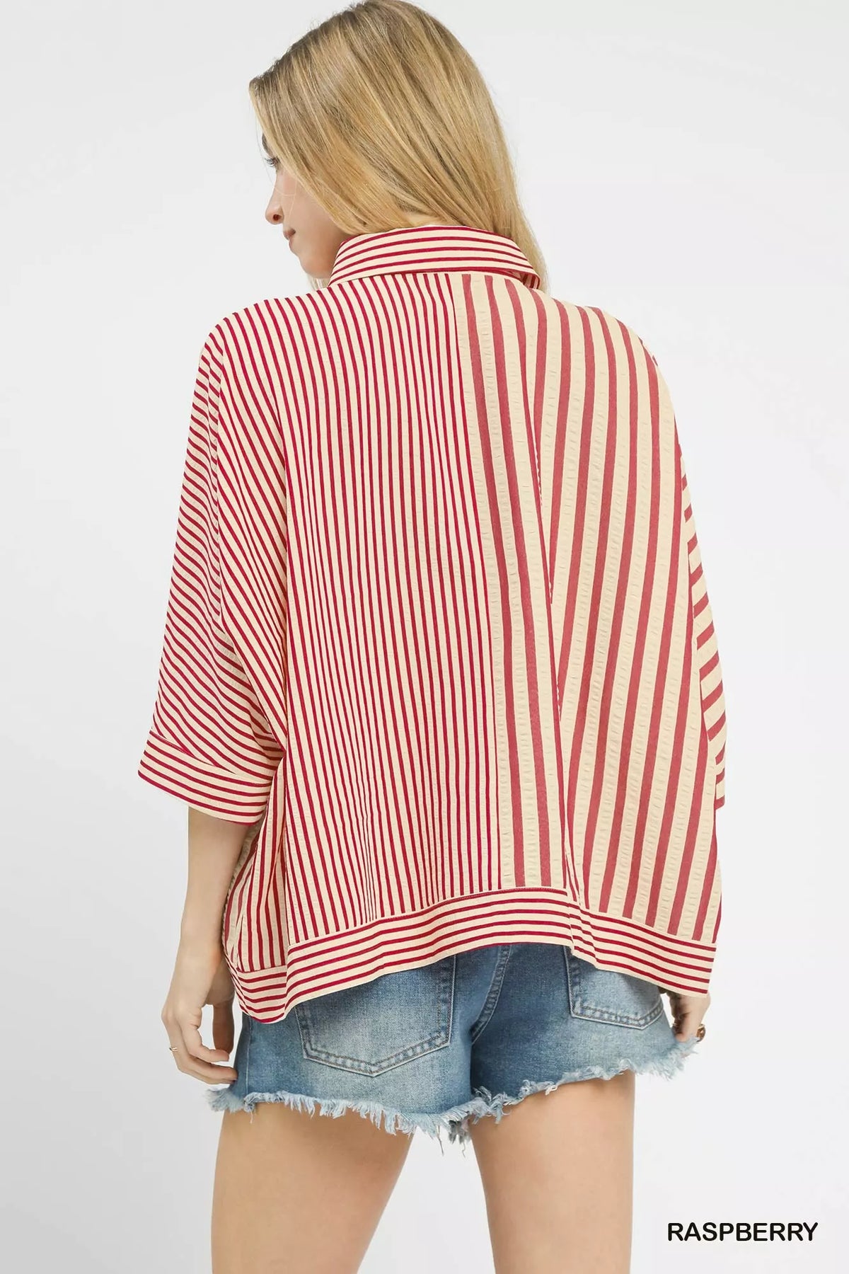 Umgee Mixed Stripe Oversized Button Down Top