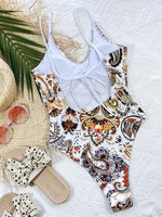 Printed Tie Back Scoop Neck One-Piece Swimsuit - Ladyez