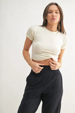 MONO B Essential Micro-ribbed Cropped Athleisure Tee - Ladyez