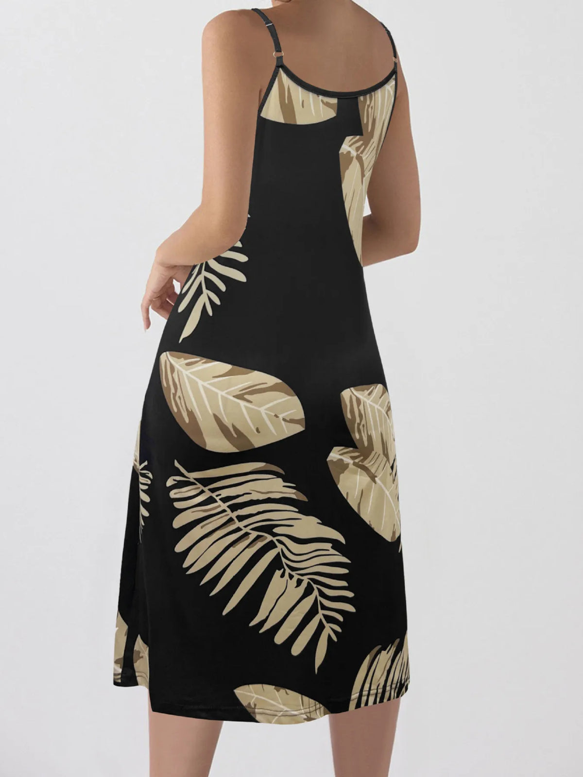 Tropical Leaf Print Halter Neck Mini Dress with Cutout Detail - Ladyez