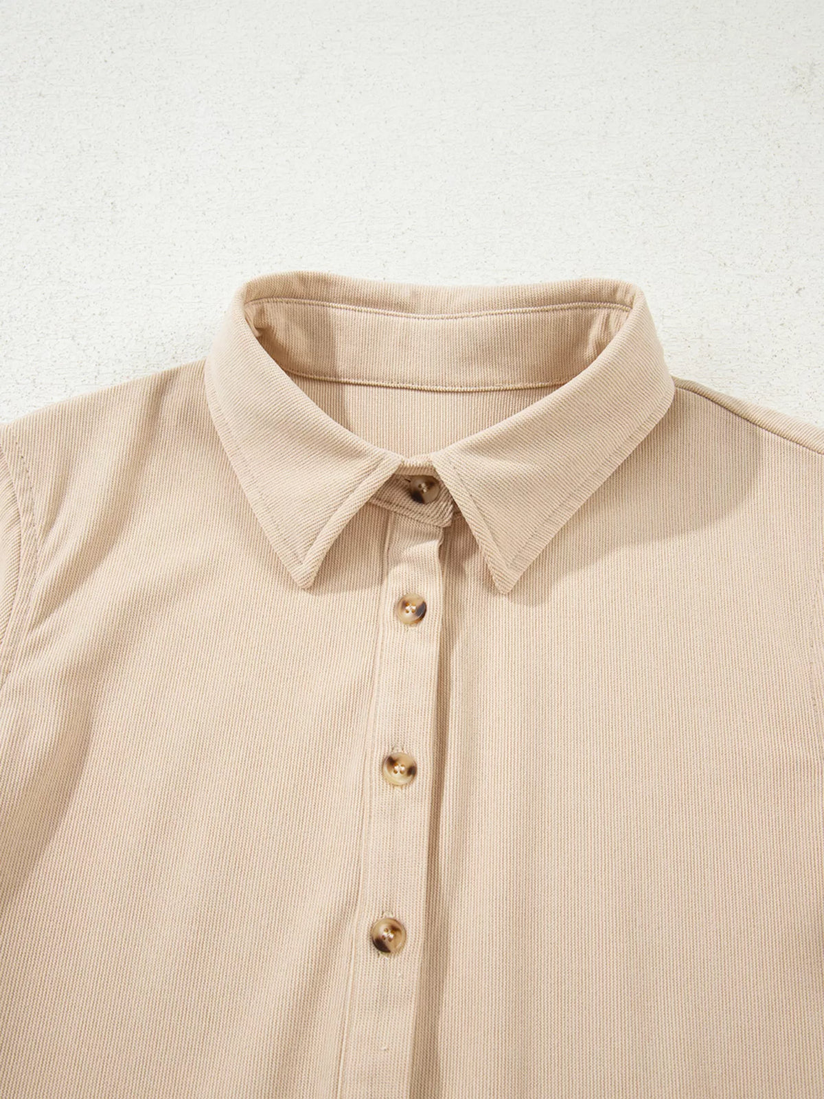 Corduroy Half Button Collared Long Sleeve Mini Dress