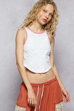 POL Round Neck Cropped Tank with Embroidered Detail - Ladyez