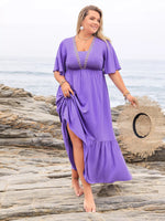 Plus Size Flutter Sleeve Tiered Maxi Dress