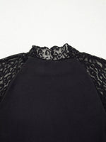 Leopard Mesh Patchwork Knit Long Sleeve Top