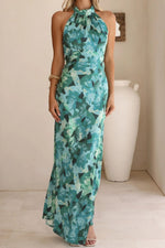Floral Print Halter Neck Maxi Dress