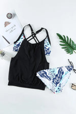 Full Size Crisscross Scoop Neck Tankini Set - Ladyez