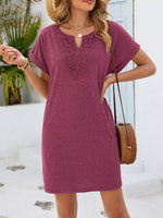 Lace Trim Notched Short Sleeve Dress