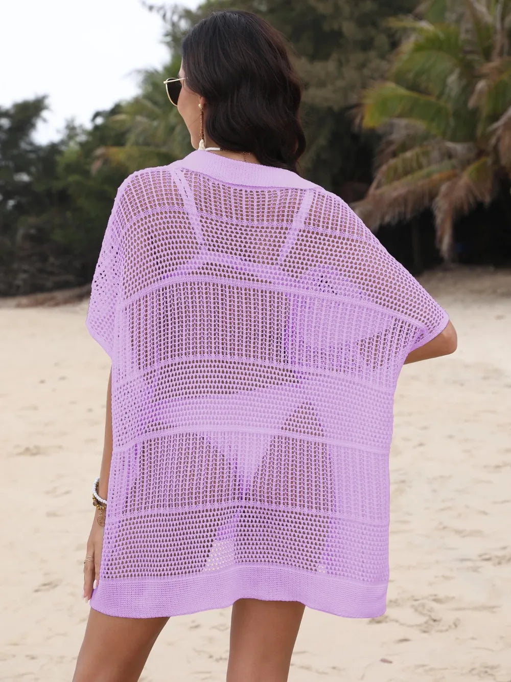 Hollow Out Collared Neck Cover-Up - Ladyez