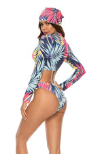 Printed Zip Up Three-Piece Swim Set - Ladyez